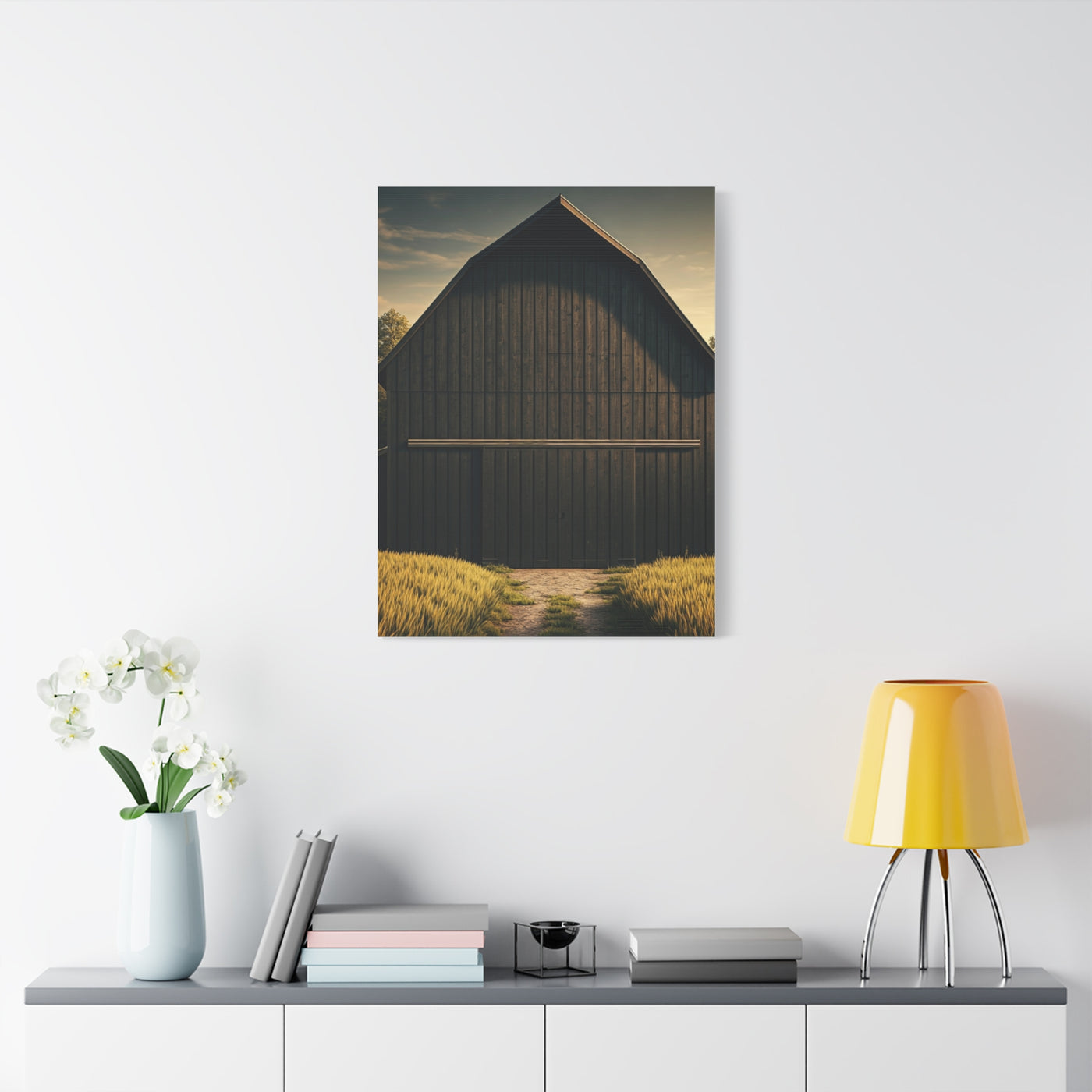 Minimal Rustic Barn Under Evening Sky Wall Art & Canvas Prints