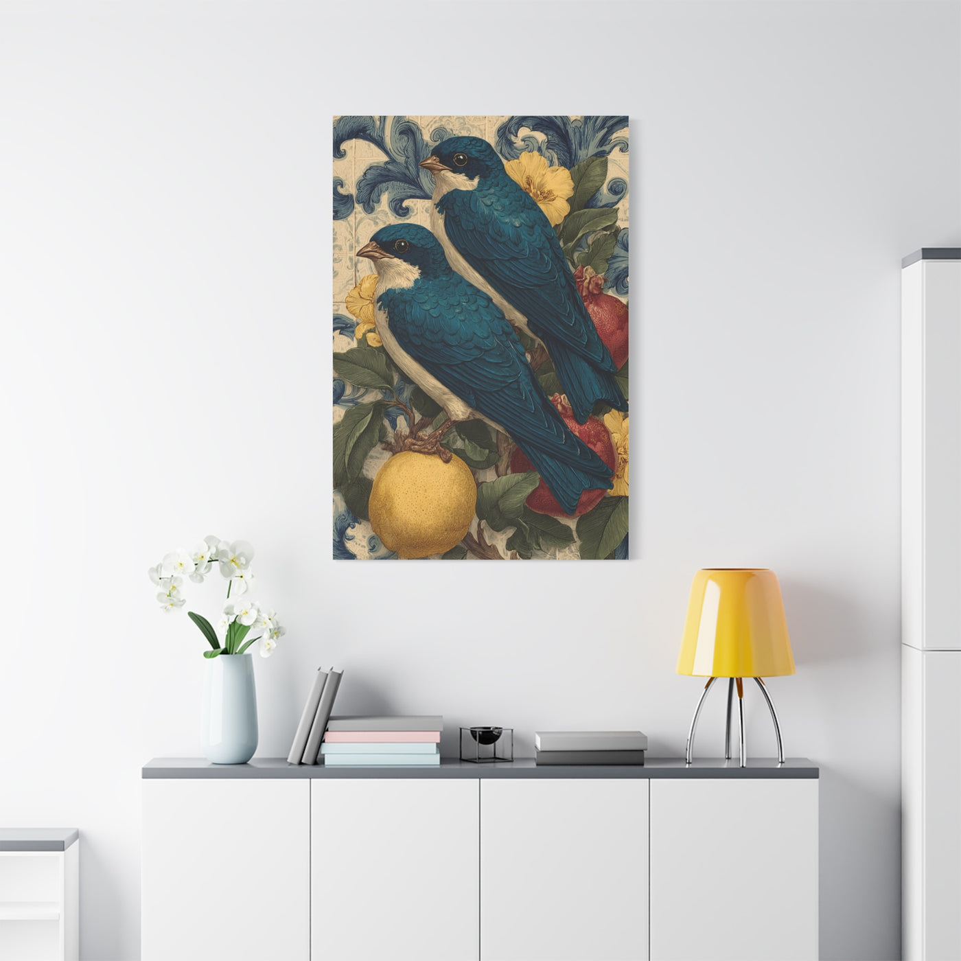 Italian Majolica Swallow & Citrus Wall Art & Canvas Print