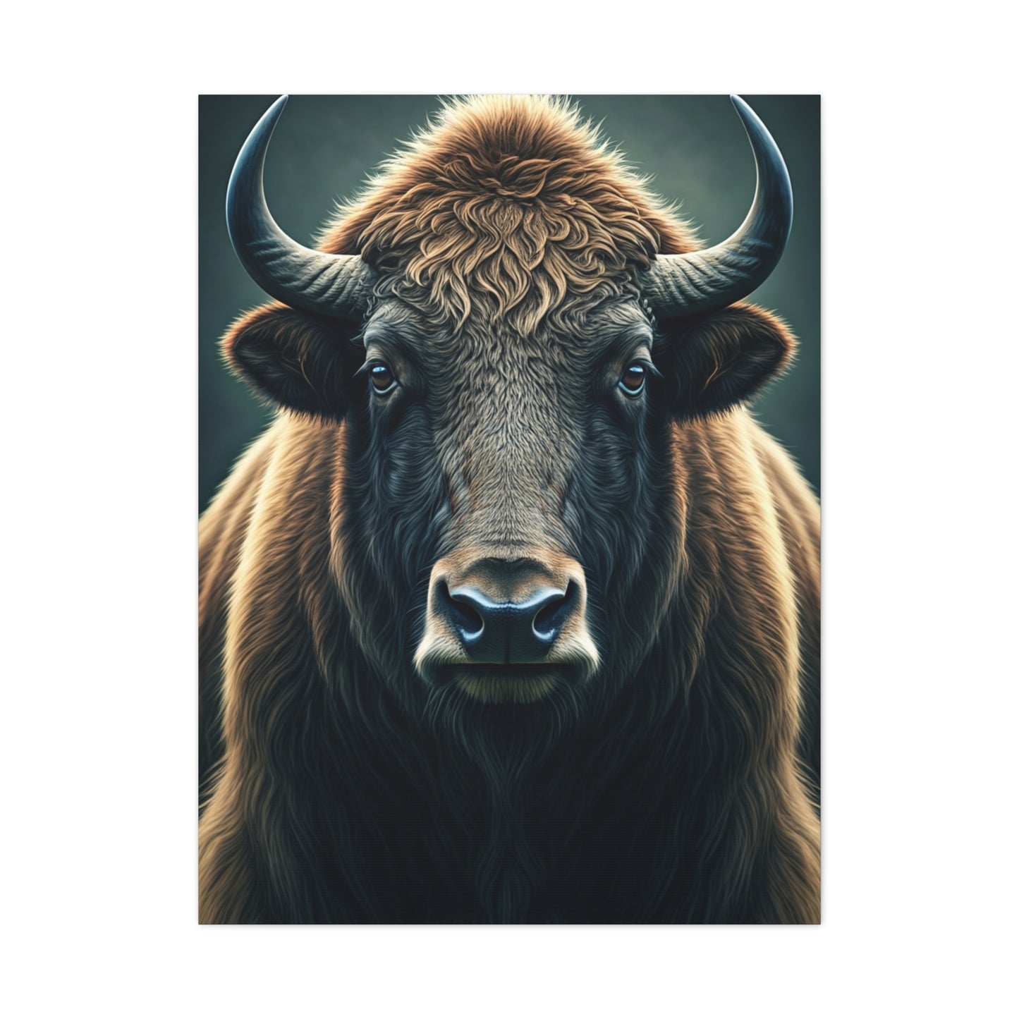American Bison Frontal Portrait with Dramatic Overcast Lighting Wall Art & Canvas Print