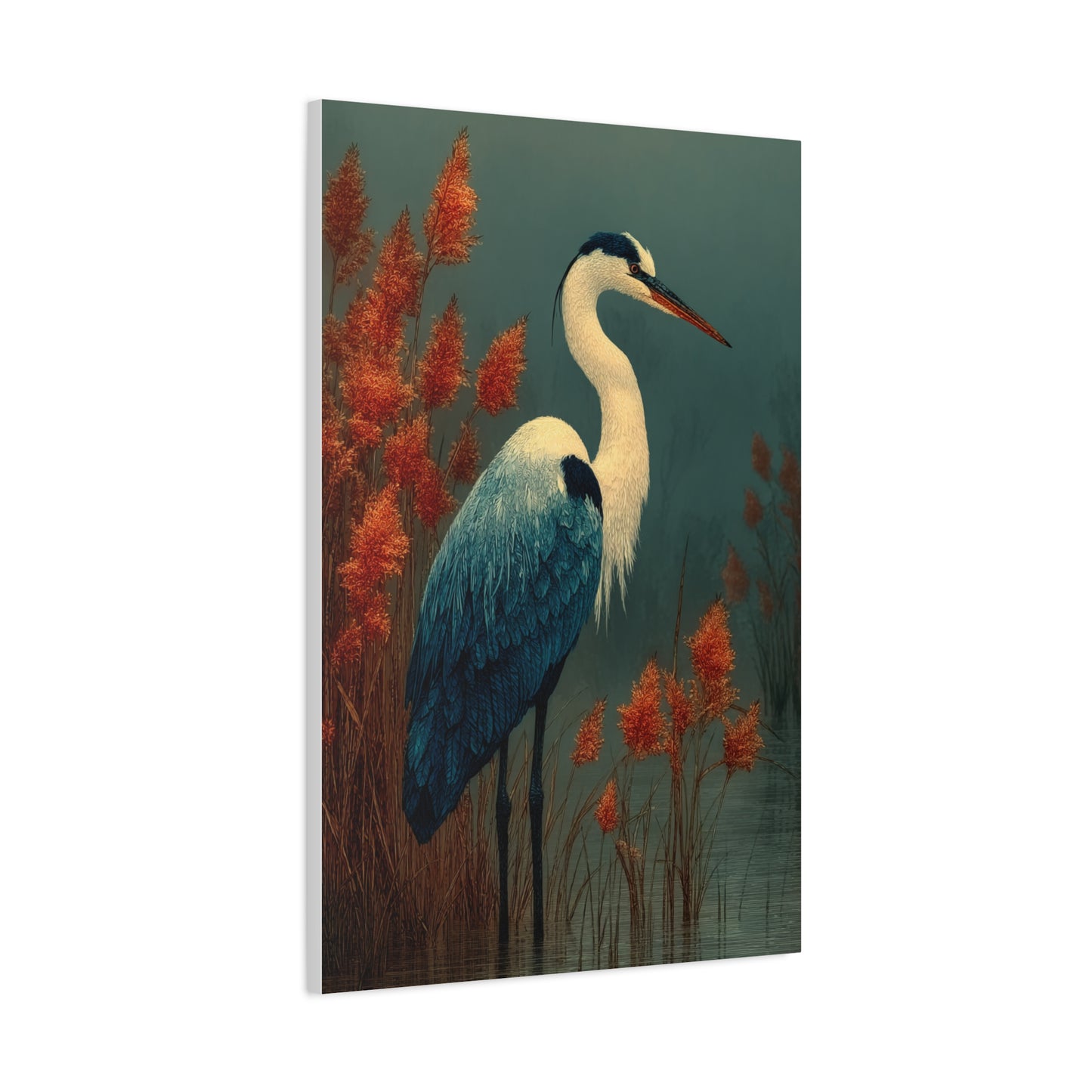 White Heron Marsh Portrait Wall Art & Canvas Print