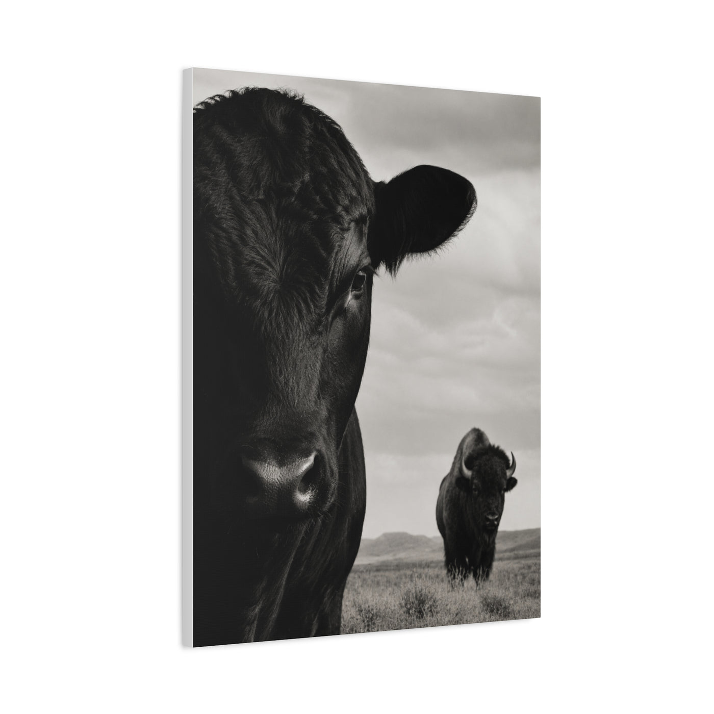 Black Angus & Bison Dual Portrait Landscape Wall Art & Canvas Print
