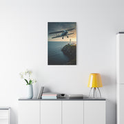 Coastal Biplane Over Lighthouse Horizon Wall Art & Canvas Prints