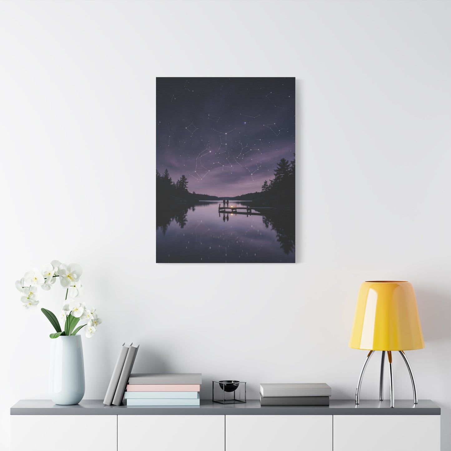 Starlit Reflection Lovers Minimal Scene Wall Art & Canvas Print