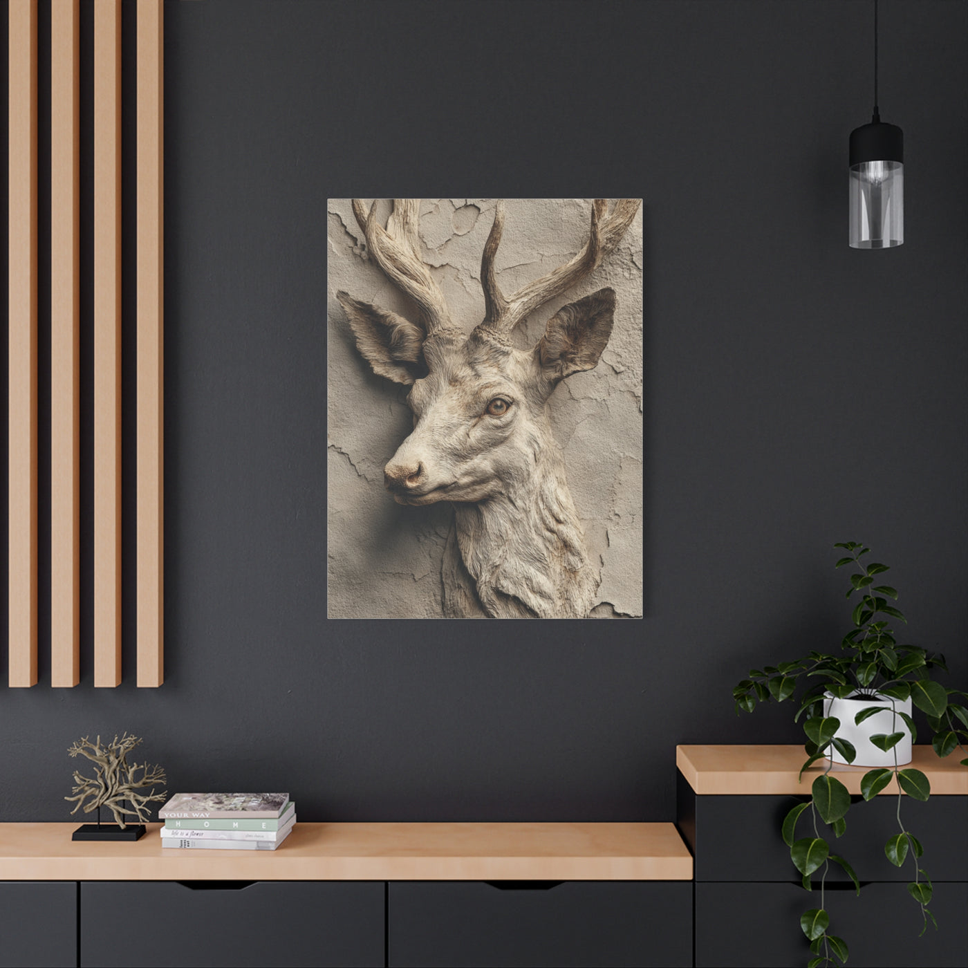 Rustic Stone Deer Relief Wall Art & Canvas Print