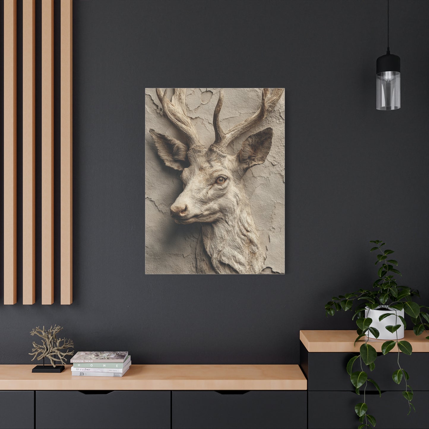 Rustic Stone Deer Relief Wall Art & Canvas Print