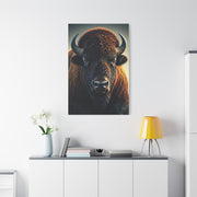 Classic Frontal American Bison Portrait with Soft Neutral Backdrop Wall Art & Canvas Print