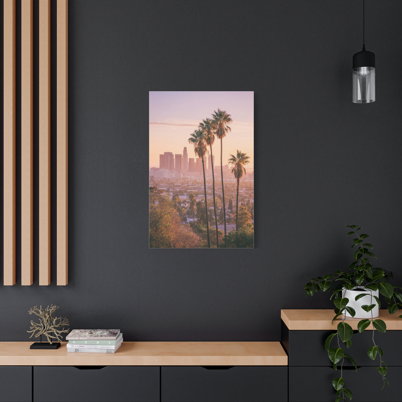 Los Angeles Sunset Skyline with Palm Trees Wall Art & Canvas Print