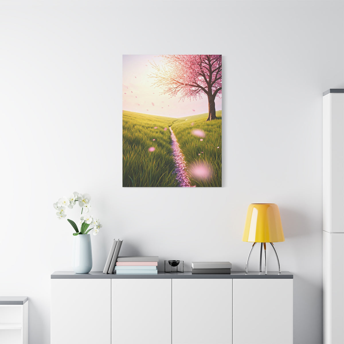 Dreamy Sakura Petal Meadow Path Wall Art & Canvas Prints