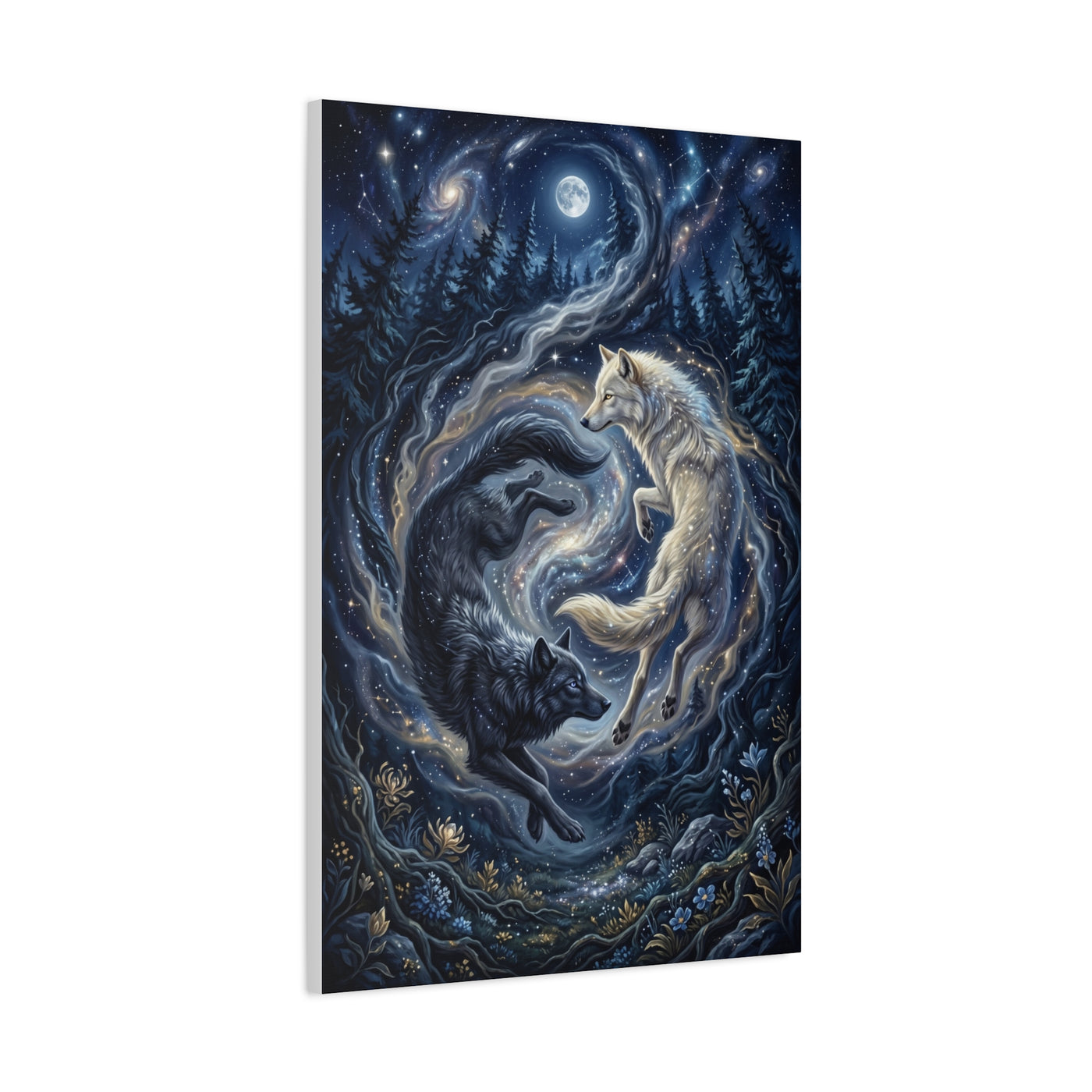 Yin Yang Cosmic Wolves Balance Scene Wall Art & Canvas Print