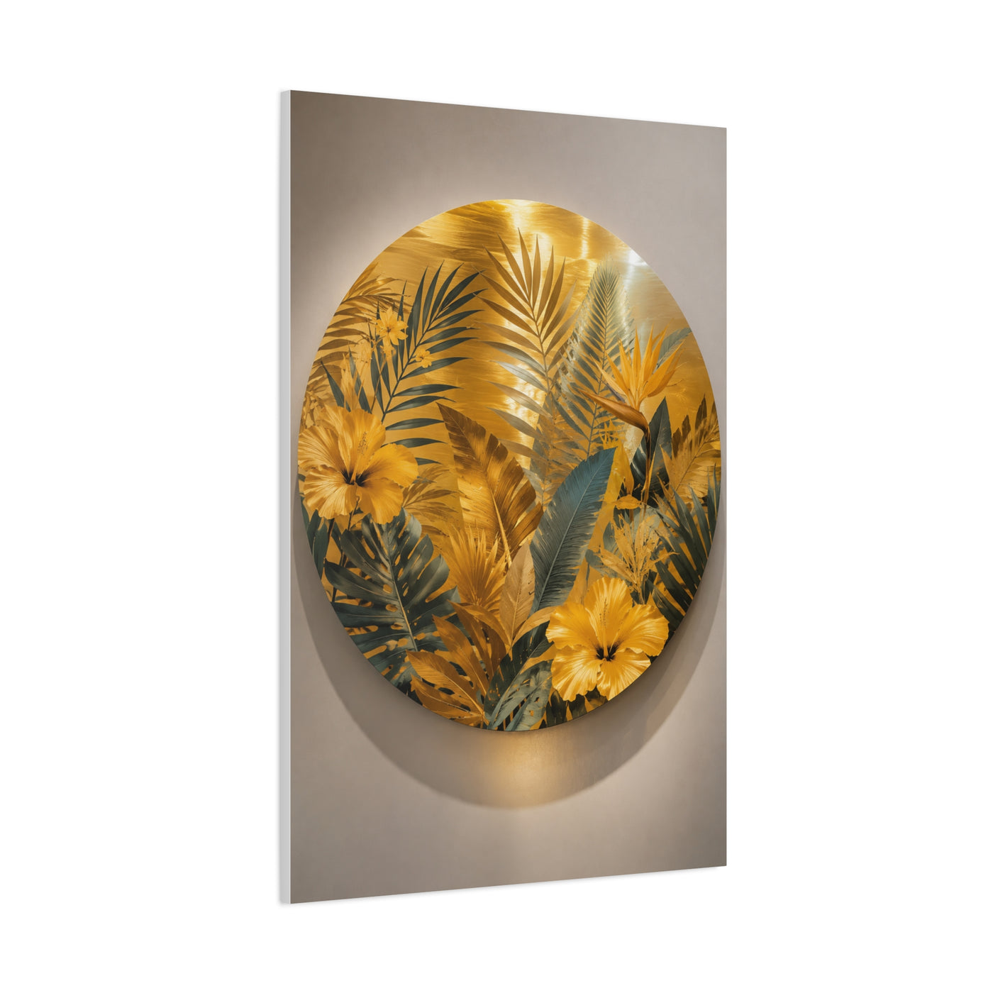 Golden Tropical Botanical Disc Composition Wall Art & Canvas Print