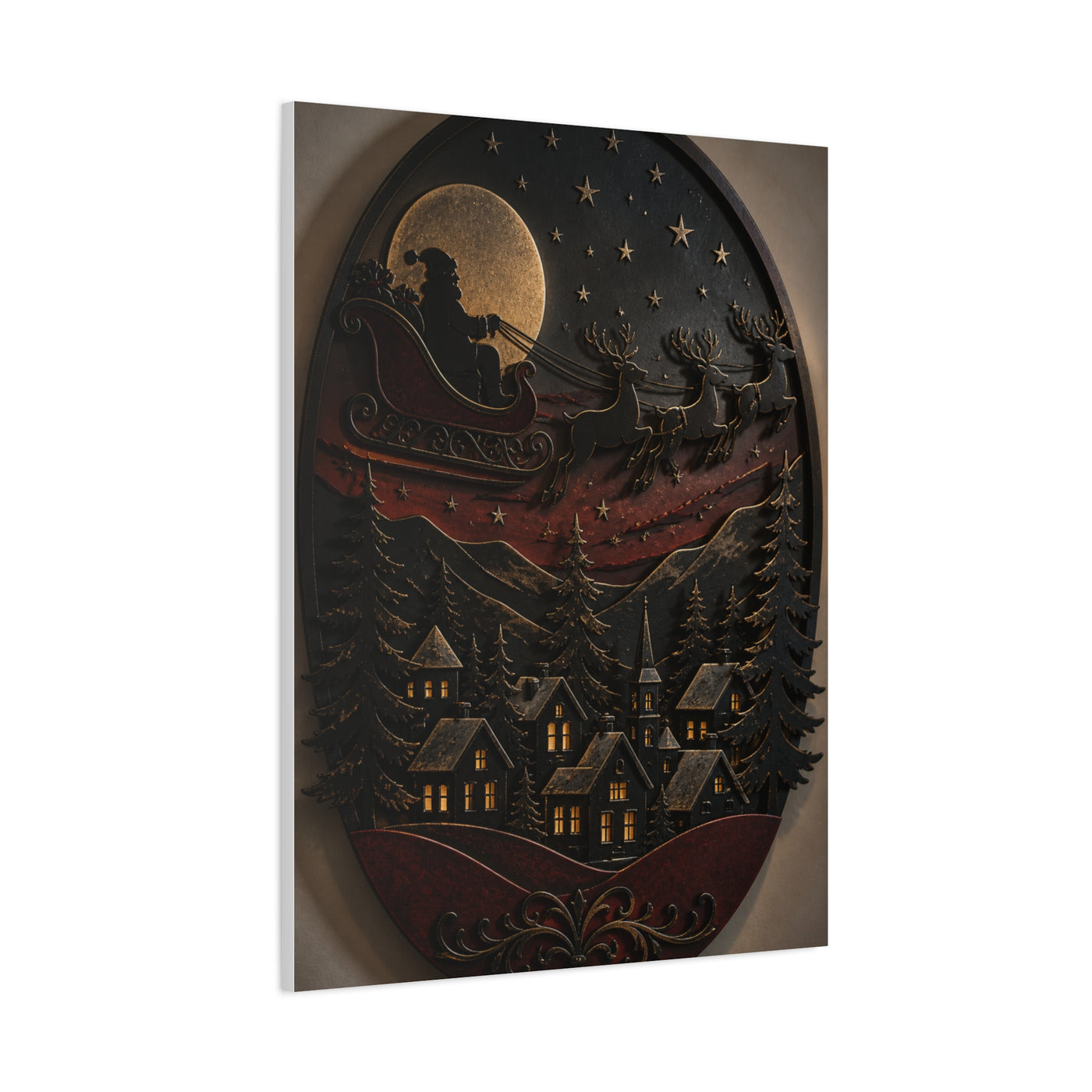 Layered Metal Santa Sleigh Village Wall Art & Canvas Print