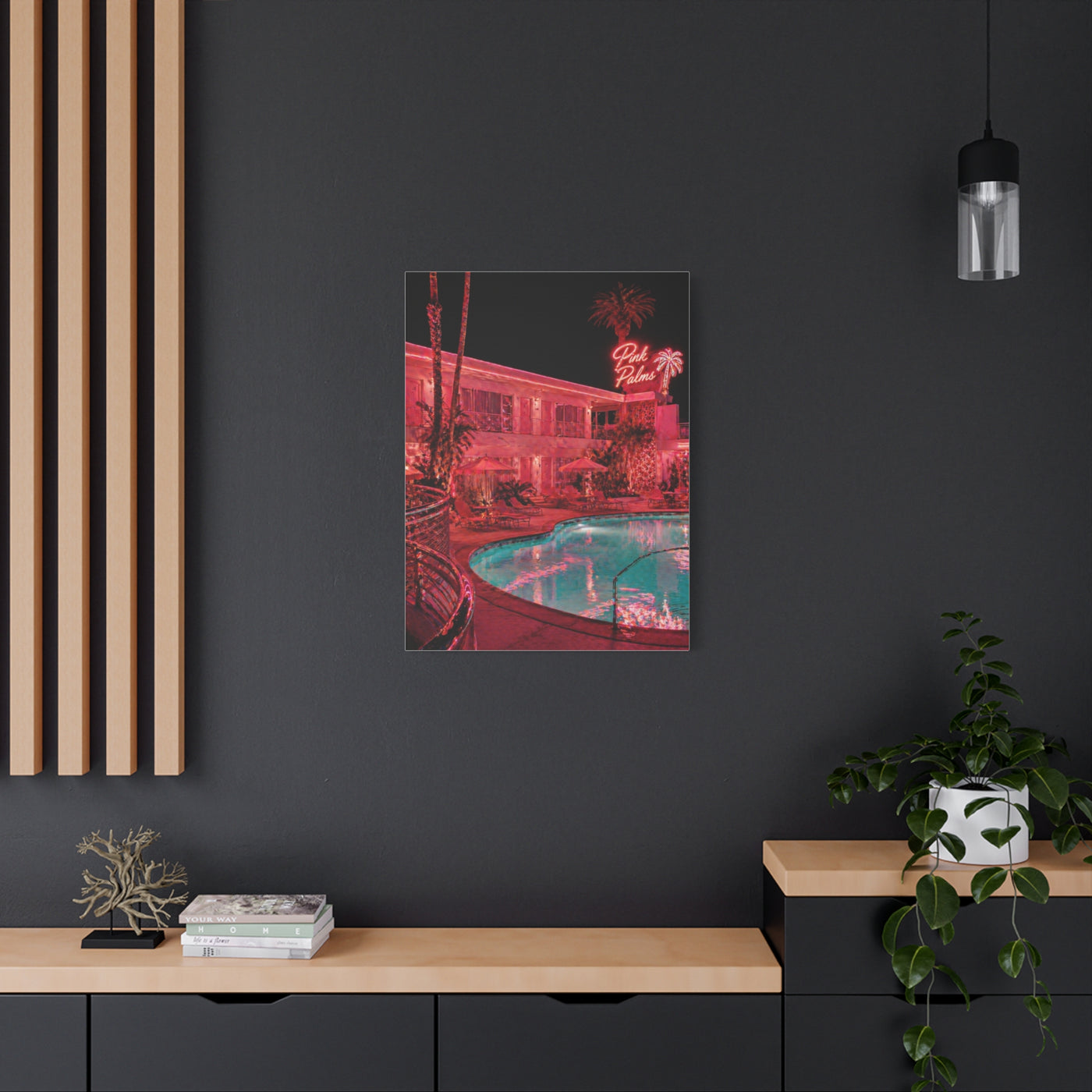 Pink Neon Pool Night Scene Wall Art & Canvas Print