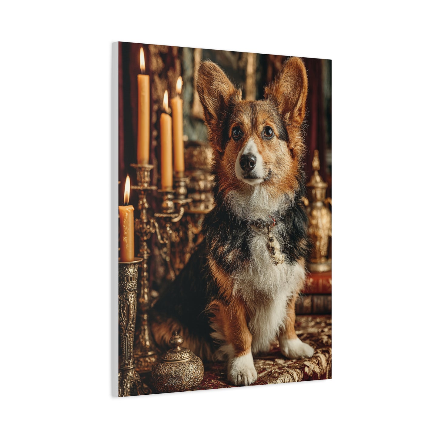 Candlelit Royal Corgi Portrait Wall Art & Canvas Print