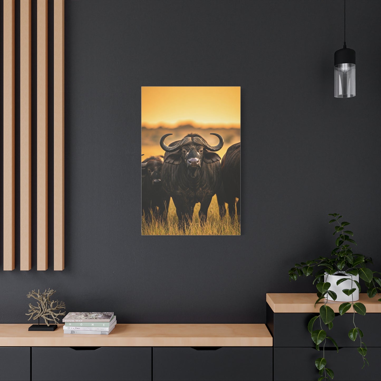 Buffalo Herd in Golden African Sunset Wall Art & Canvas Print
