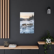 Winter River Wolf Pack Crossing Scene Wall Art & Canvas Print