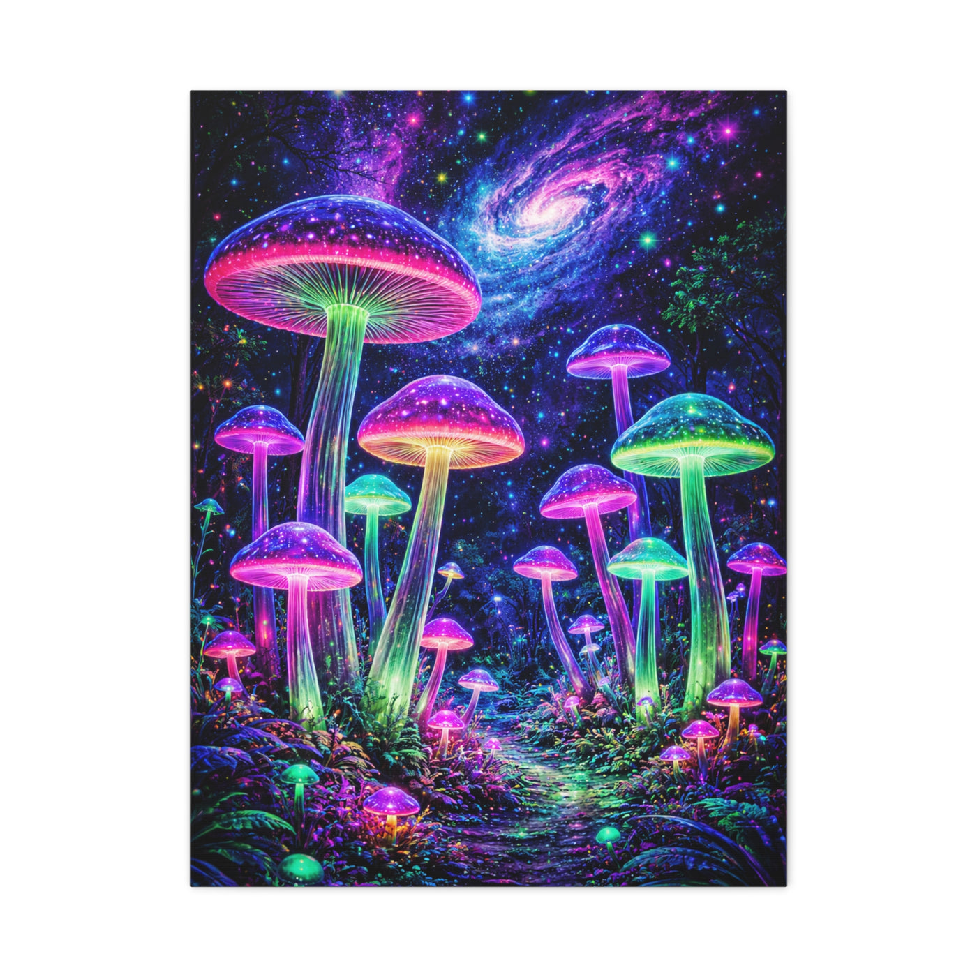 Glowing Giant Mushrooms in Midnight Forest Wall Art & Canvas Print