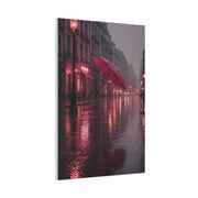 Romantic Pink Rain Street Reflection Wall Art & Canvas Print