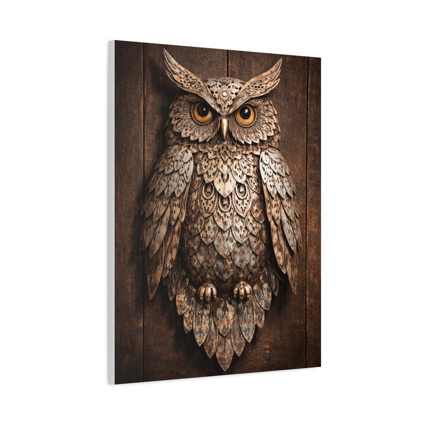 Rustic Metal Owl Sculpture Wall Art & Canvas Print
