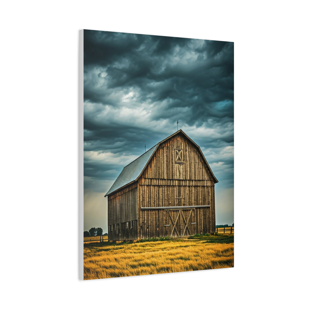 Classic Wooden Barn Beneath Rolling Clouds Wall Art & Canvas Prints