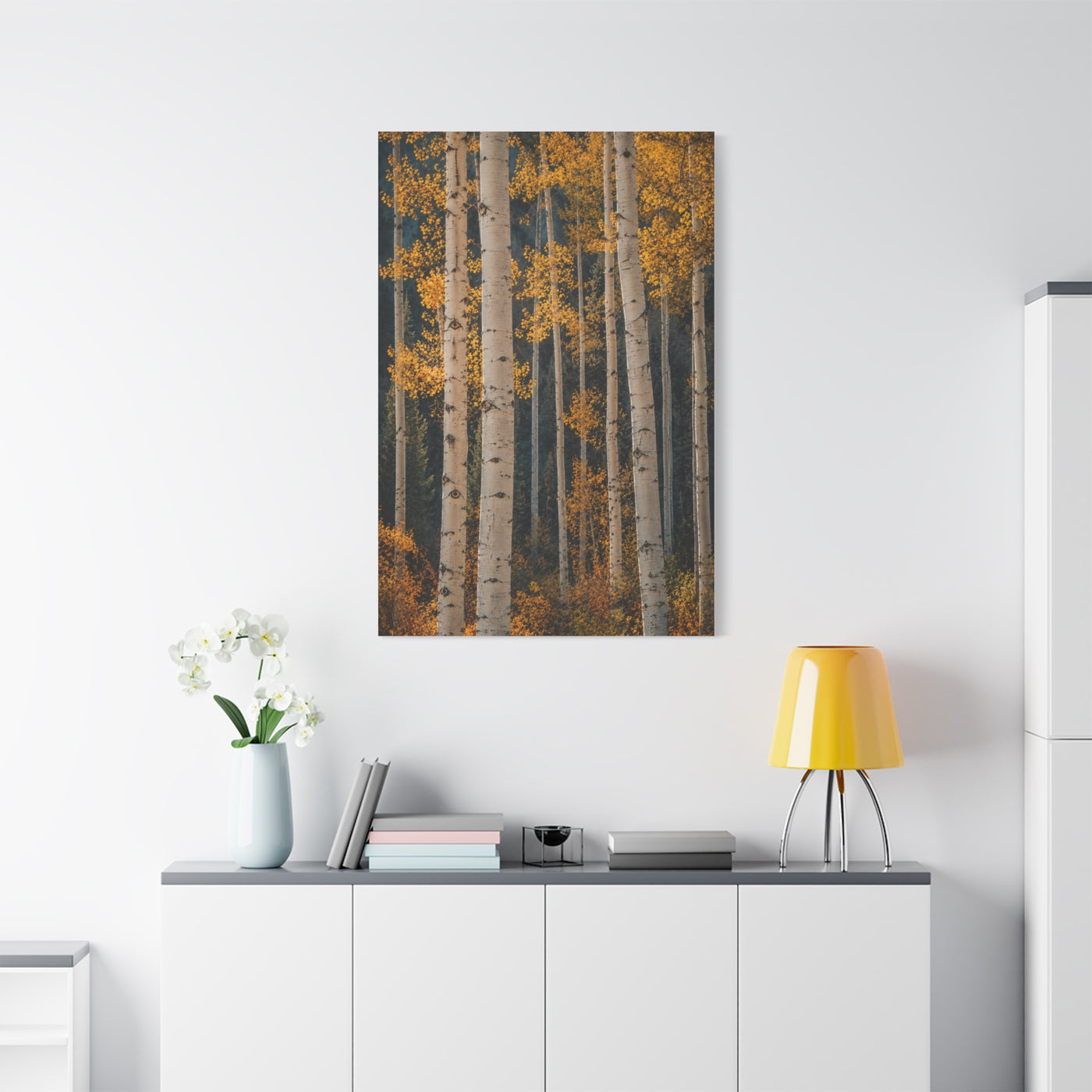 Golden Aspen Forest Autumn Vertical Trees Wall Art & Canvas Print