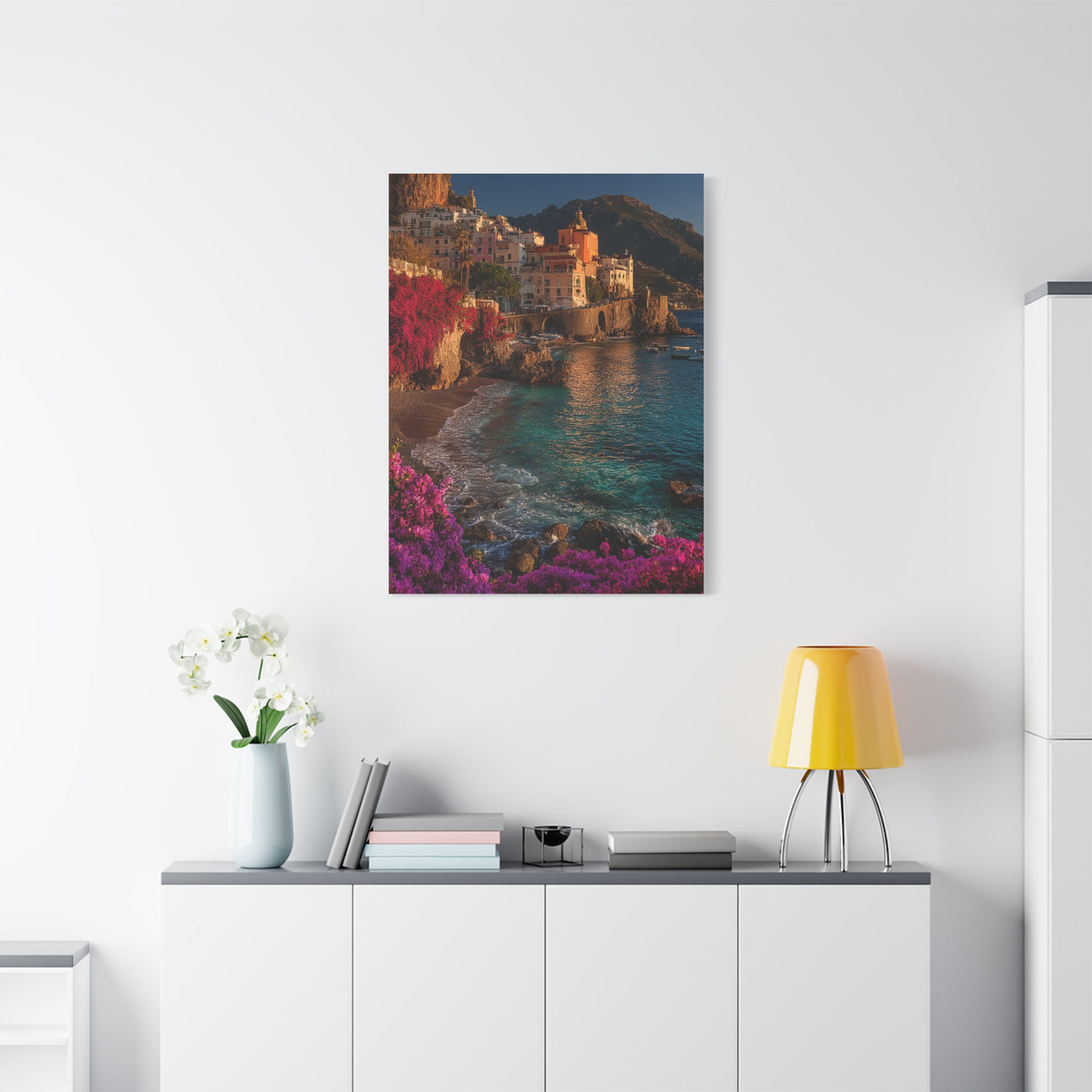 Amalfi Coast Bougainvillea Cliffs Wall Art & Canvas Print