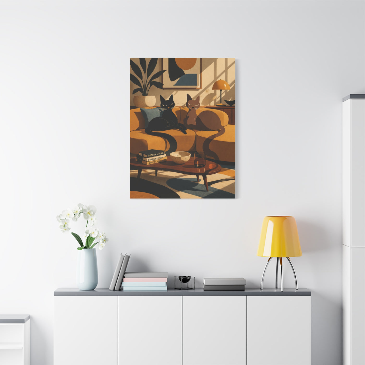 Playful Retro Cats Lounge Scene Wall Art & Canvas Print