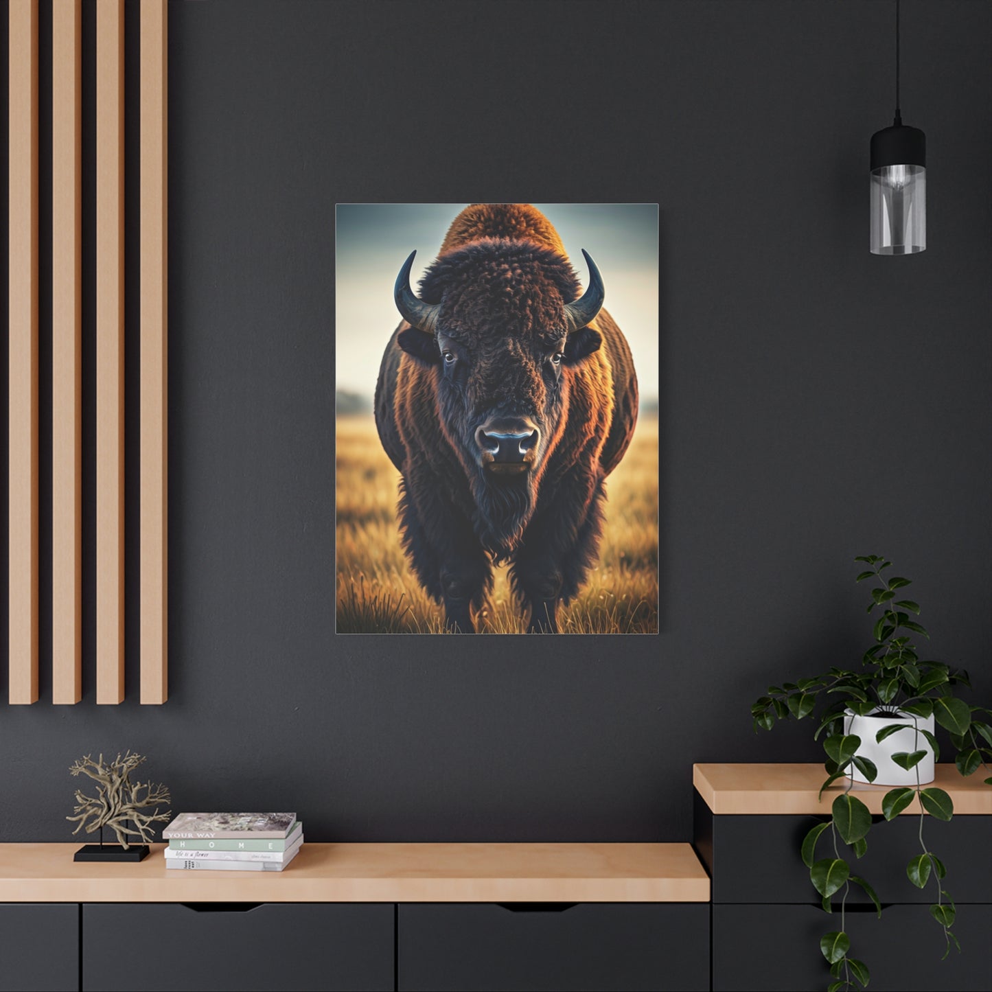 Dominant Prairie Bison in Golden Grass Wall Art & Canvas Print