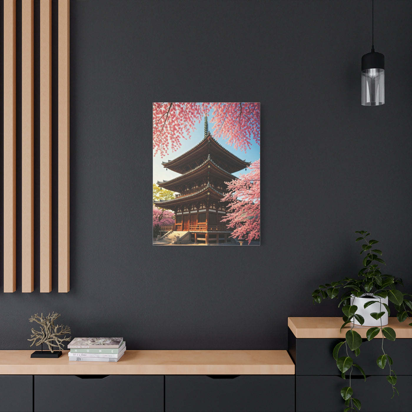 Traditional Japanese Pagoda With Cherry Blossoms Wall Art & Canvas Prints