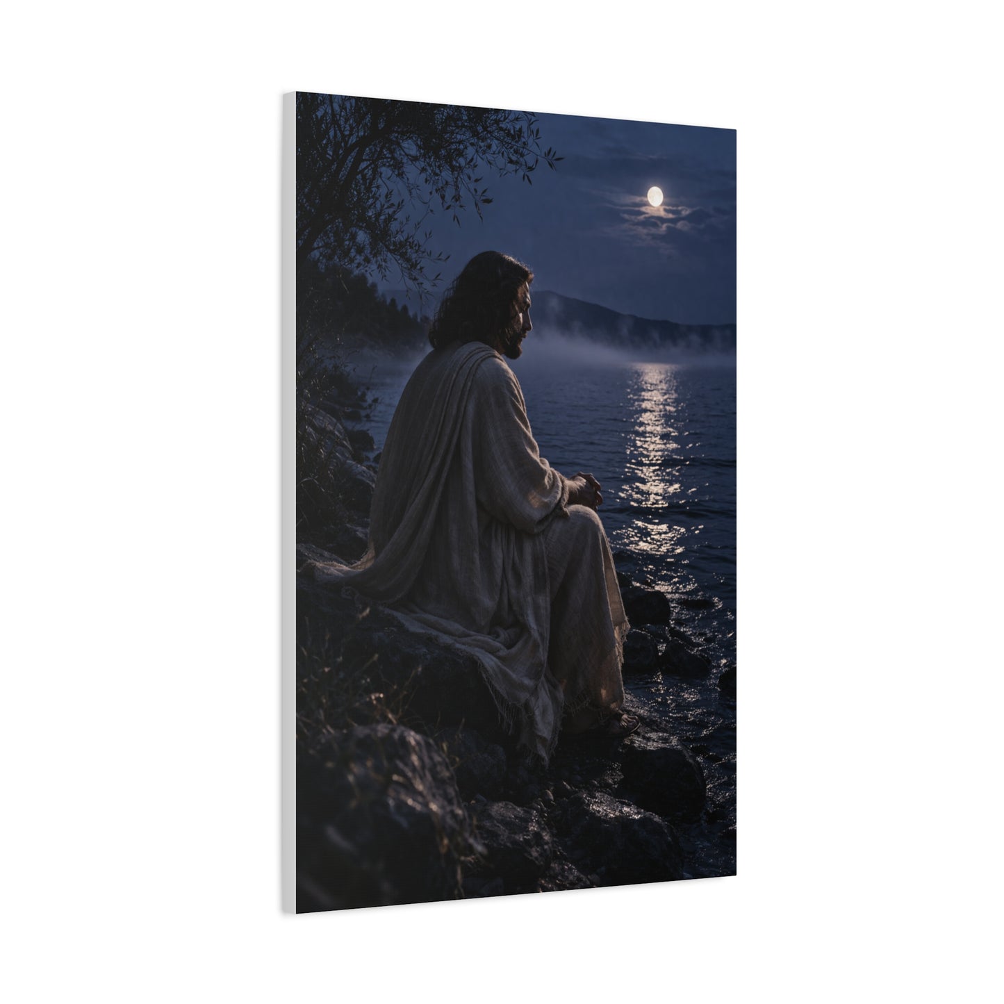 Jesus by the Water Moonlight Reflection Wall Art & Canvas Print