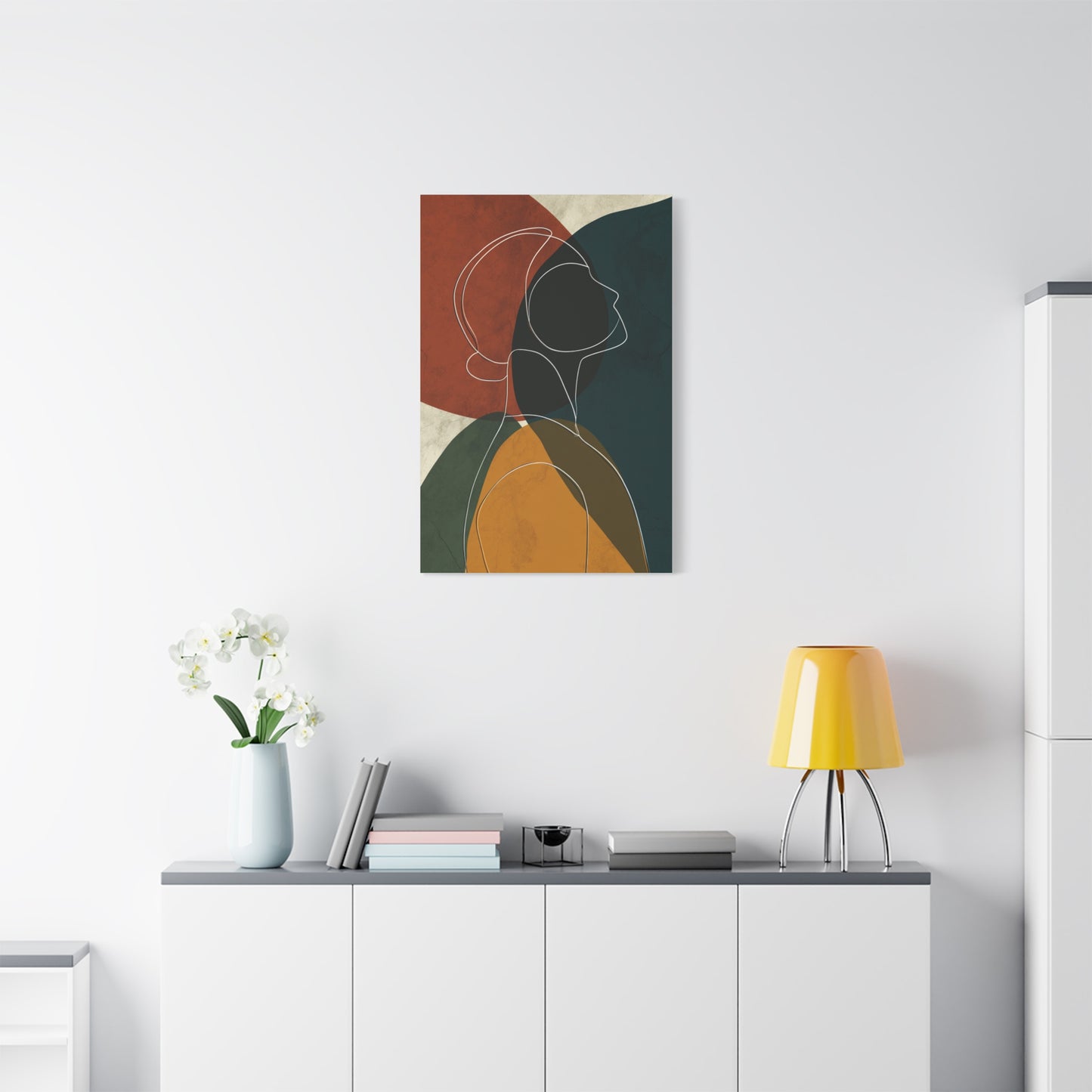 Minimalist Line Portrait with Modern Color Shapes Wall Art & Canvas Print