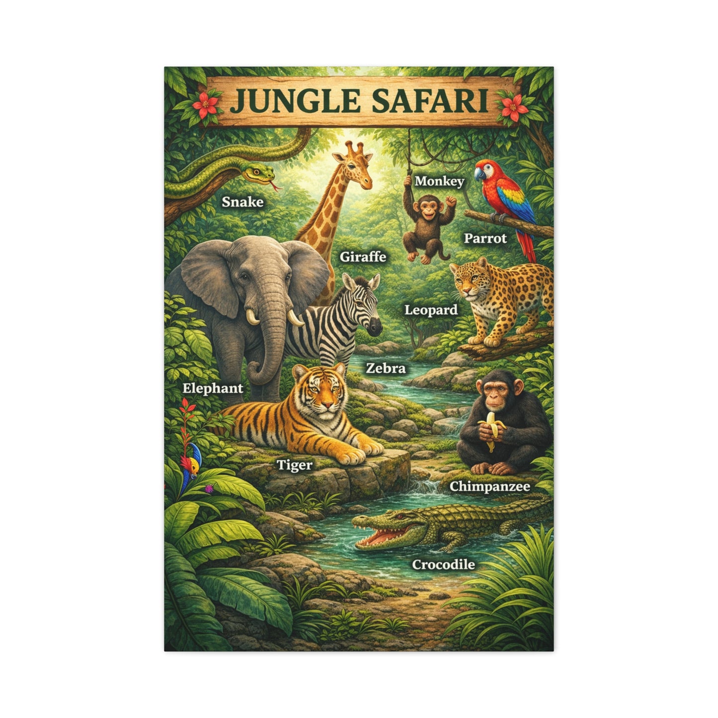 Jungle Safari Adventure Learning Poster Wall Art & Canvas Print