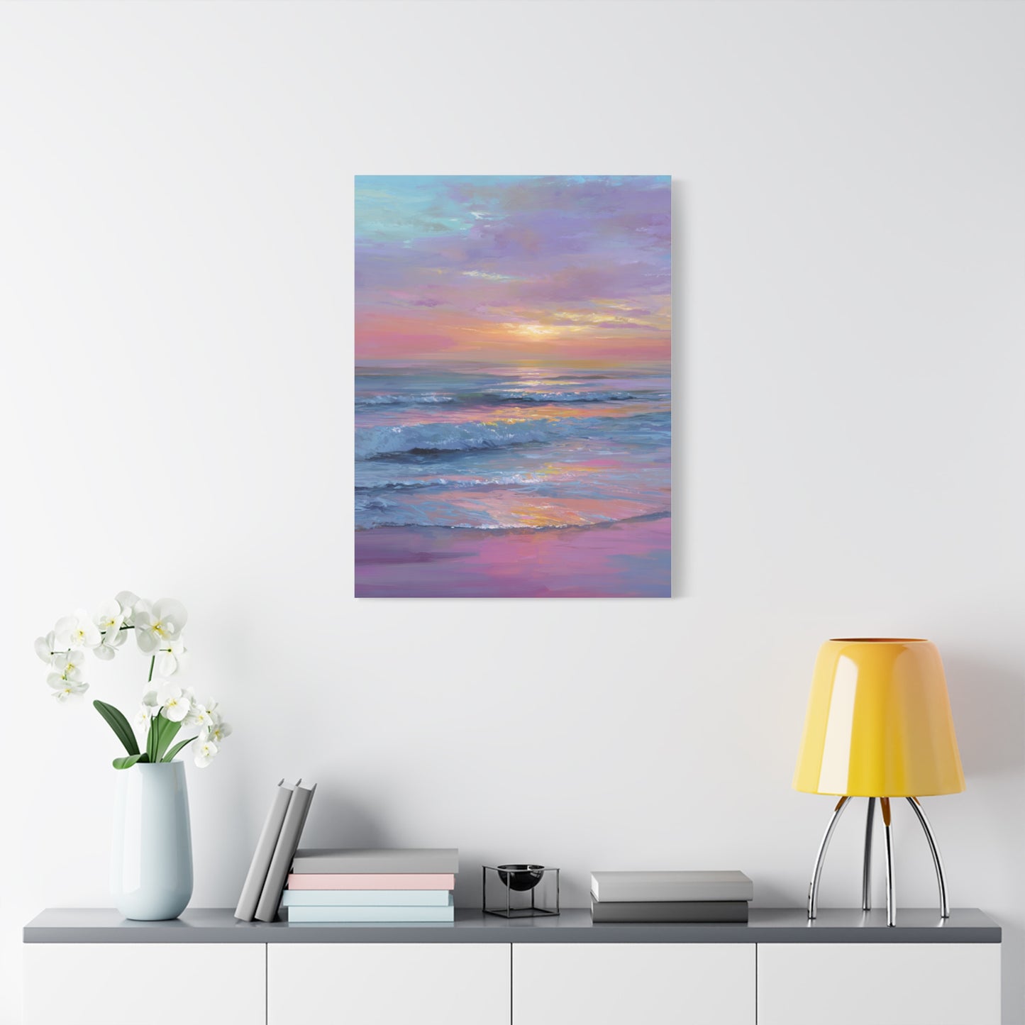Pastel Sunrise Over Calm Ocean Waves Wall Art & Canvas Print