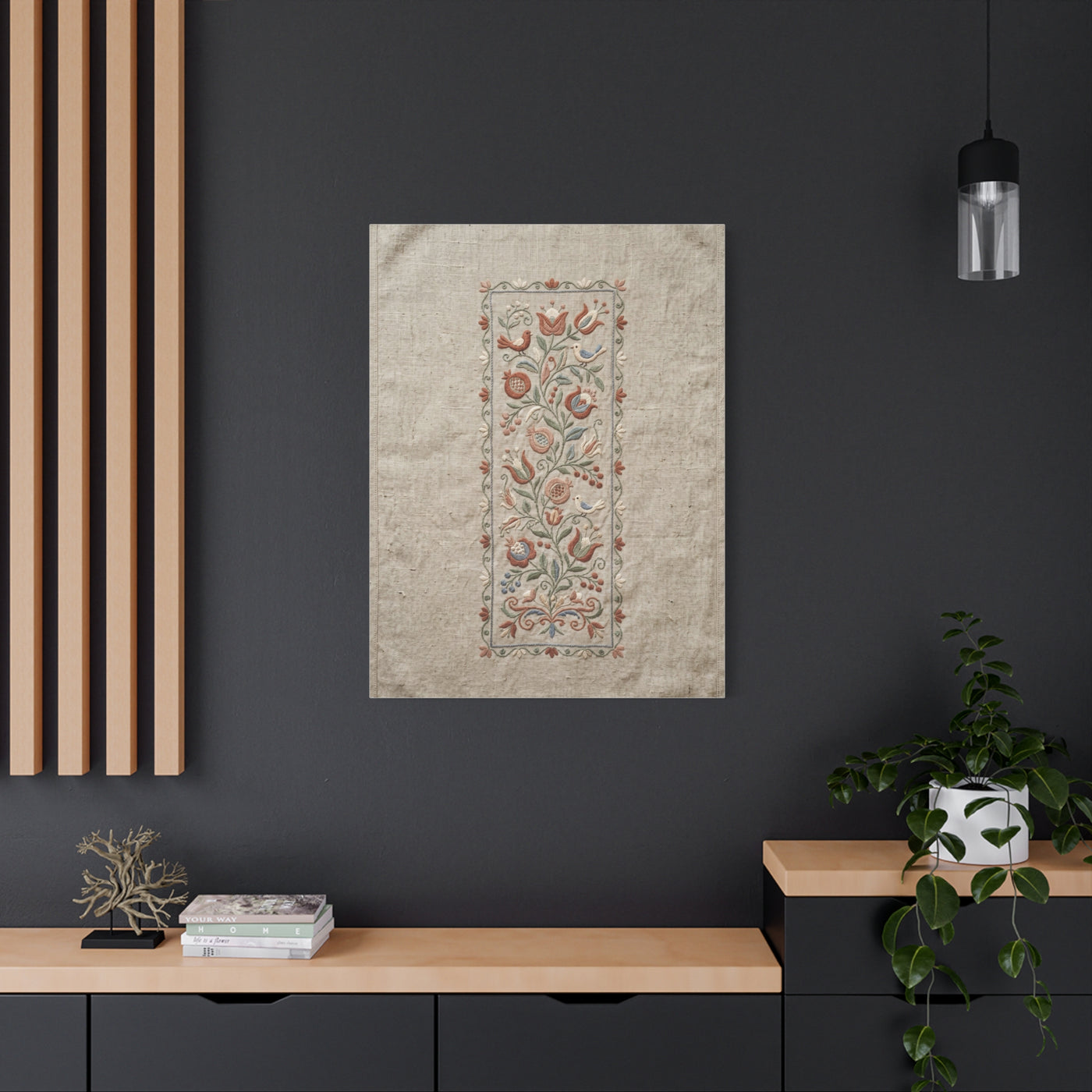 Rustic Folk Botanical Embroidery Strip Wall Art & Canvas Print