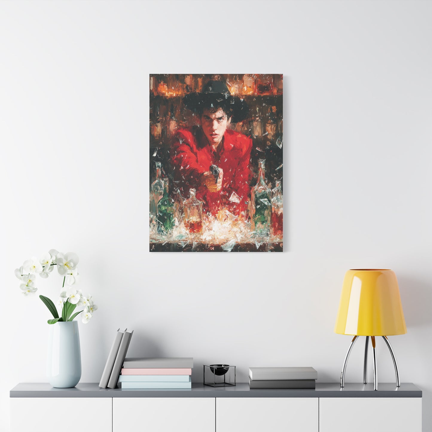 Saloon Gunfire Cowboy Painting Wall Art & Canvas Print