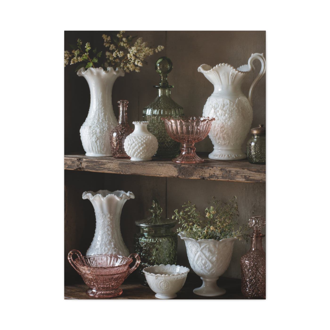 Antique Glassware Still Life Shelf Display Wall Art & Canvas Print
