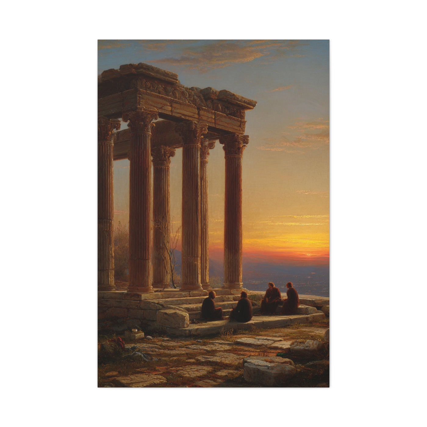 Greek Temple Ruins at Sunset with Philosophers Wall Art & Canvas Print