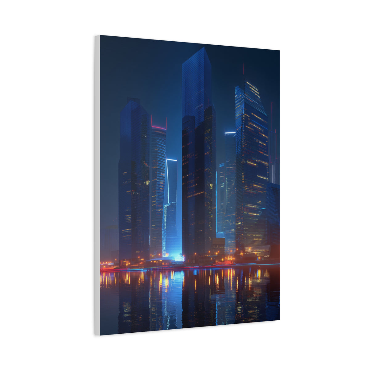 Futuristic Neon City Skyline Night Wall Art & Canvas Print