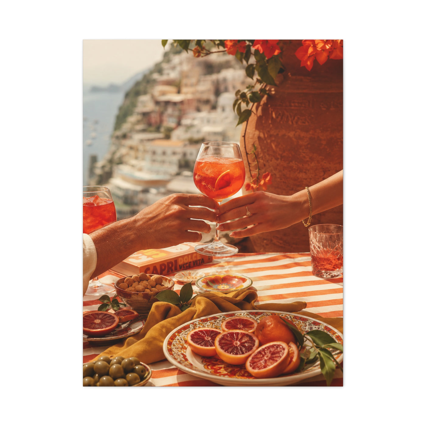 Mediterranean Aperitivo Romance Scene Wall Art & Canvas Print