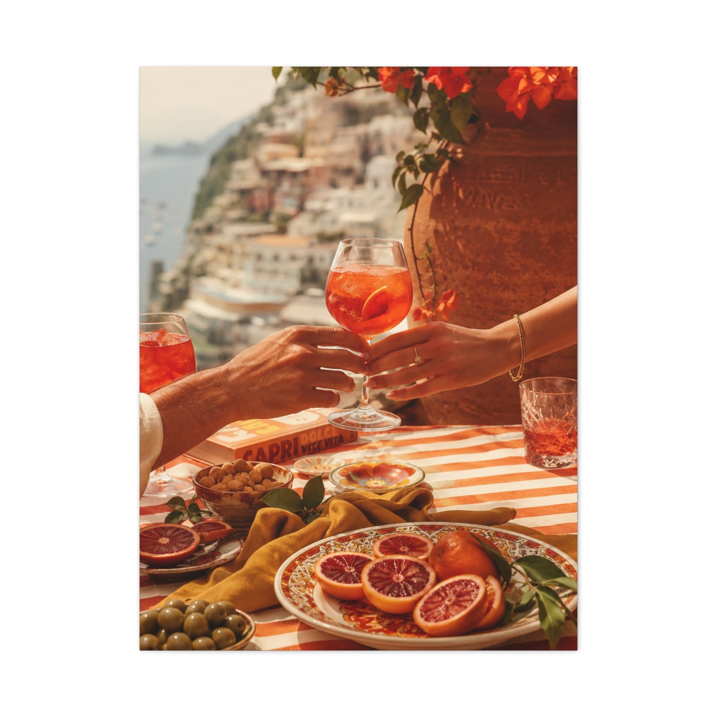 Mediterranean Aperitivo Romance Scene Wall Art & Canvas Print