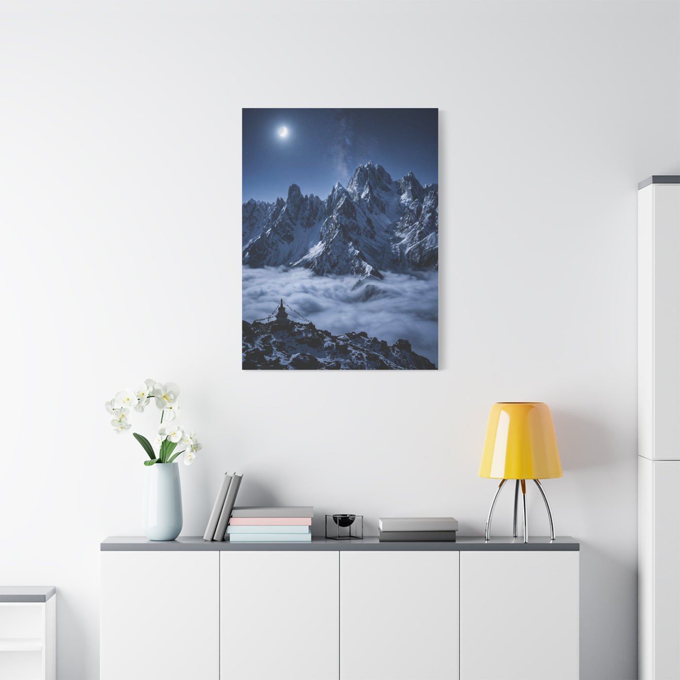 Moonlit Himalayan Peaks & Stupa Wall Art & Canvas Print