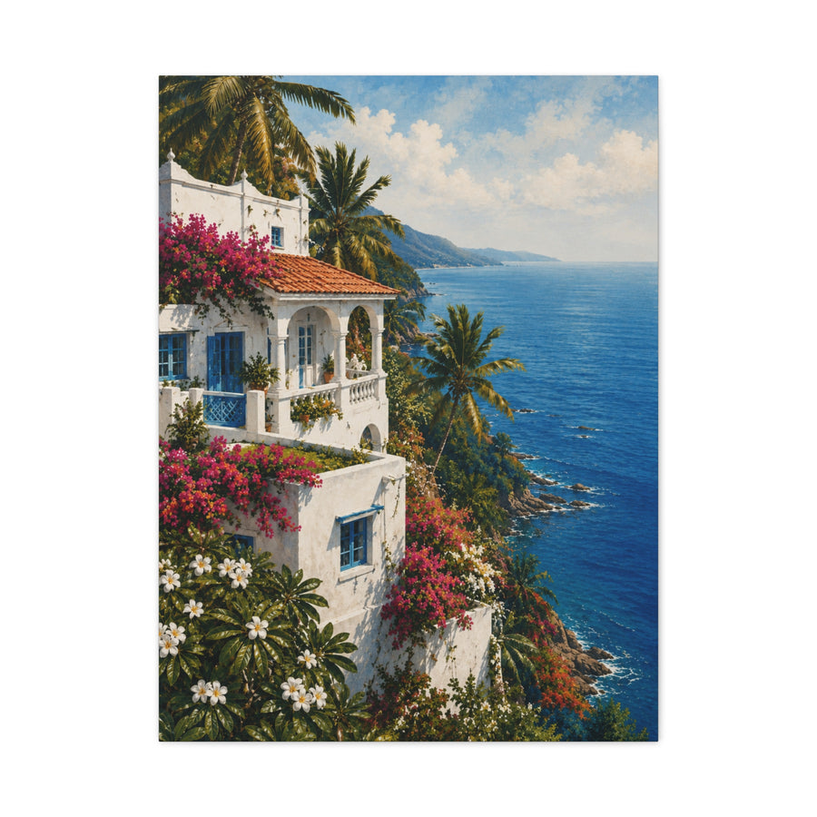 Mediterranean Coastal Villa Escape Tropical Wall Art & Canvas Print
