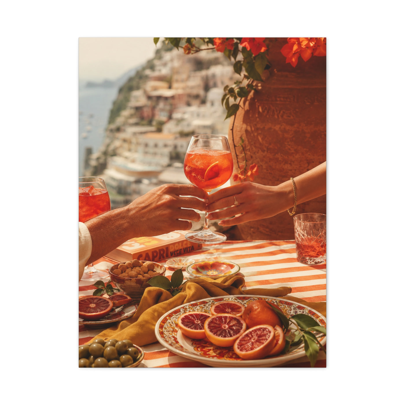 Mediterranean Aperitivo Romance Scene Wall Art & Canvas Print