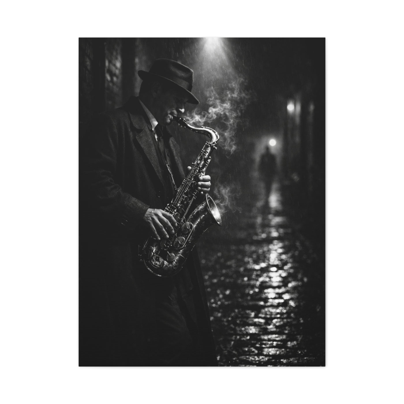 Noir Jazz Saxophone Alley Wall Art & Canvas Print