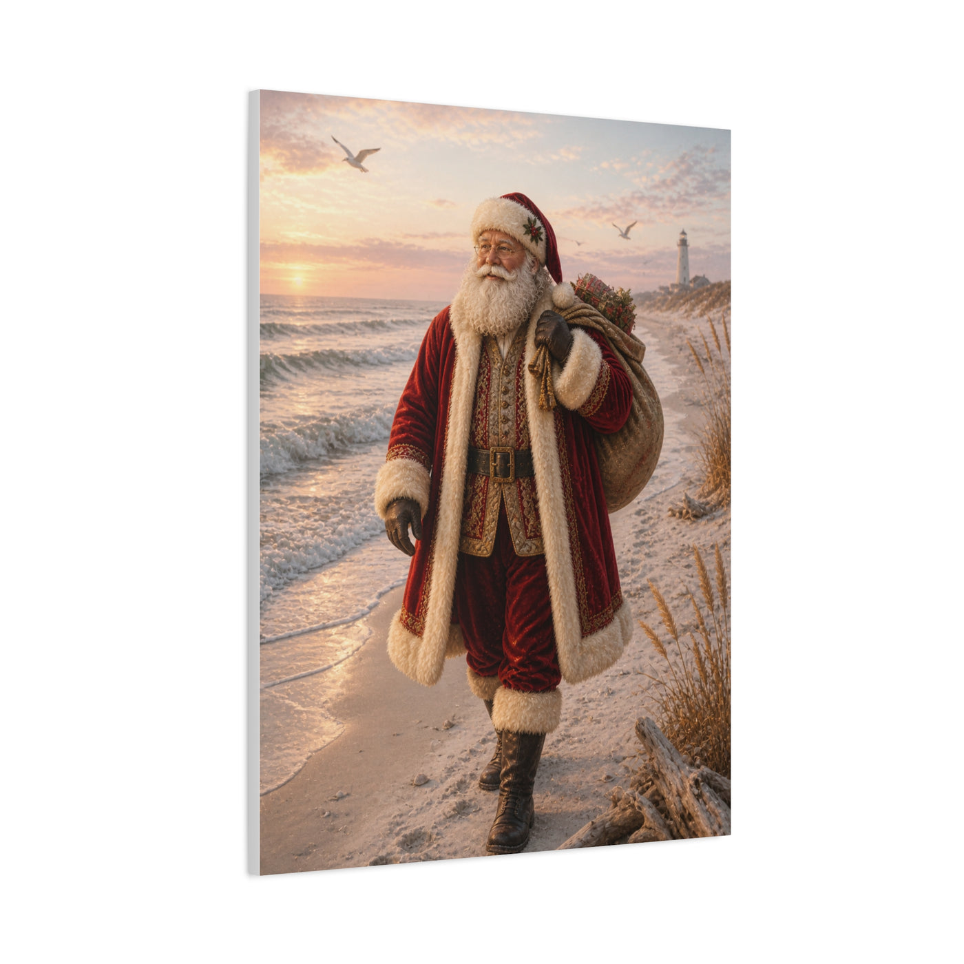 Coastal Santa at Sunrise Wall Art & Canvas Print