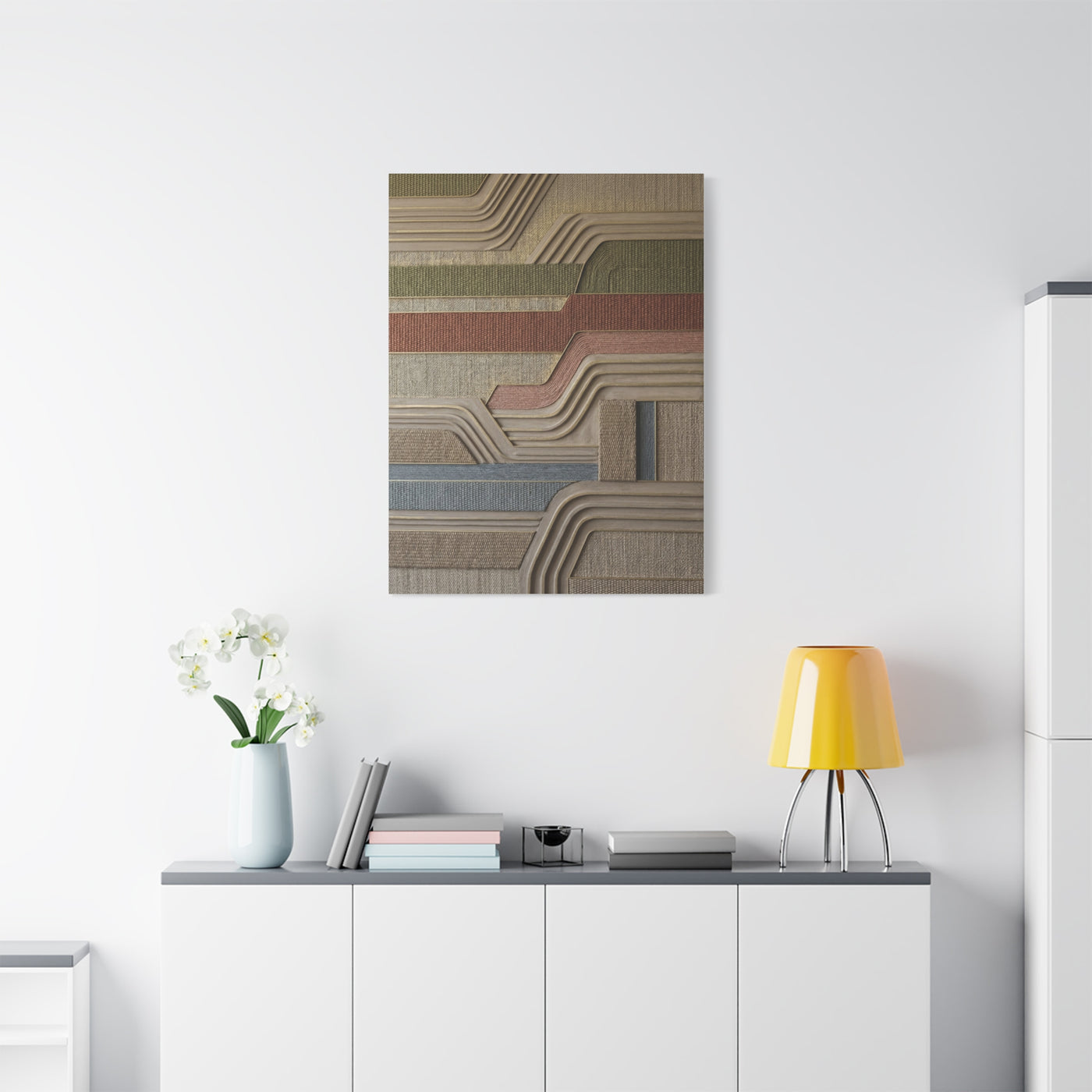 Sculpted Sisal & Plaster Geometric Wall Art & Canvas Print