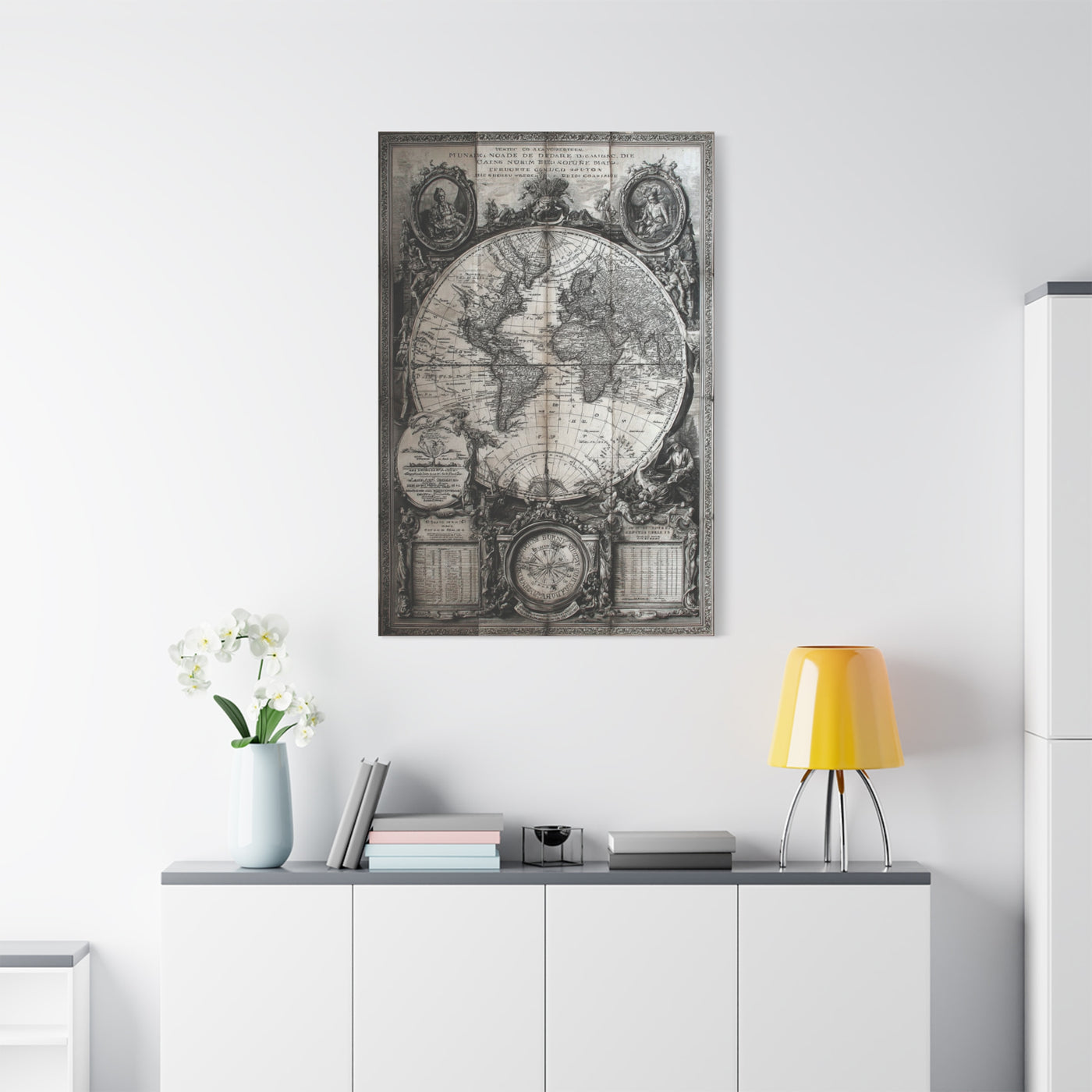 Antique World Map Engraving Wall Art & Canvas Print