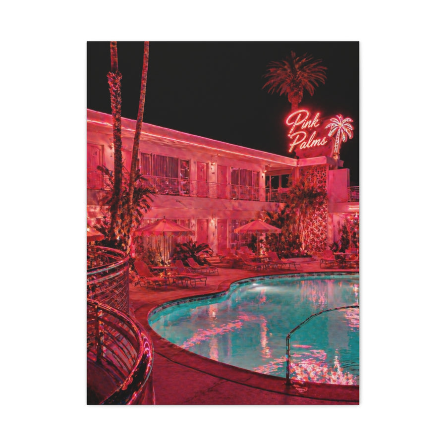 Pink Neon Pool Night Scene Wall Art & Canvas Print