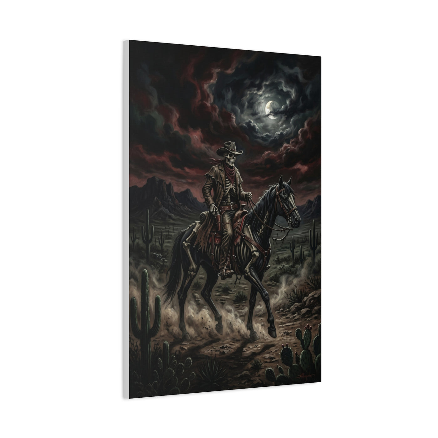 Moonlit Skeleton Rider Desert Journey Wall Art & Canvas Print