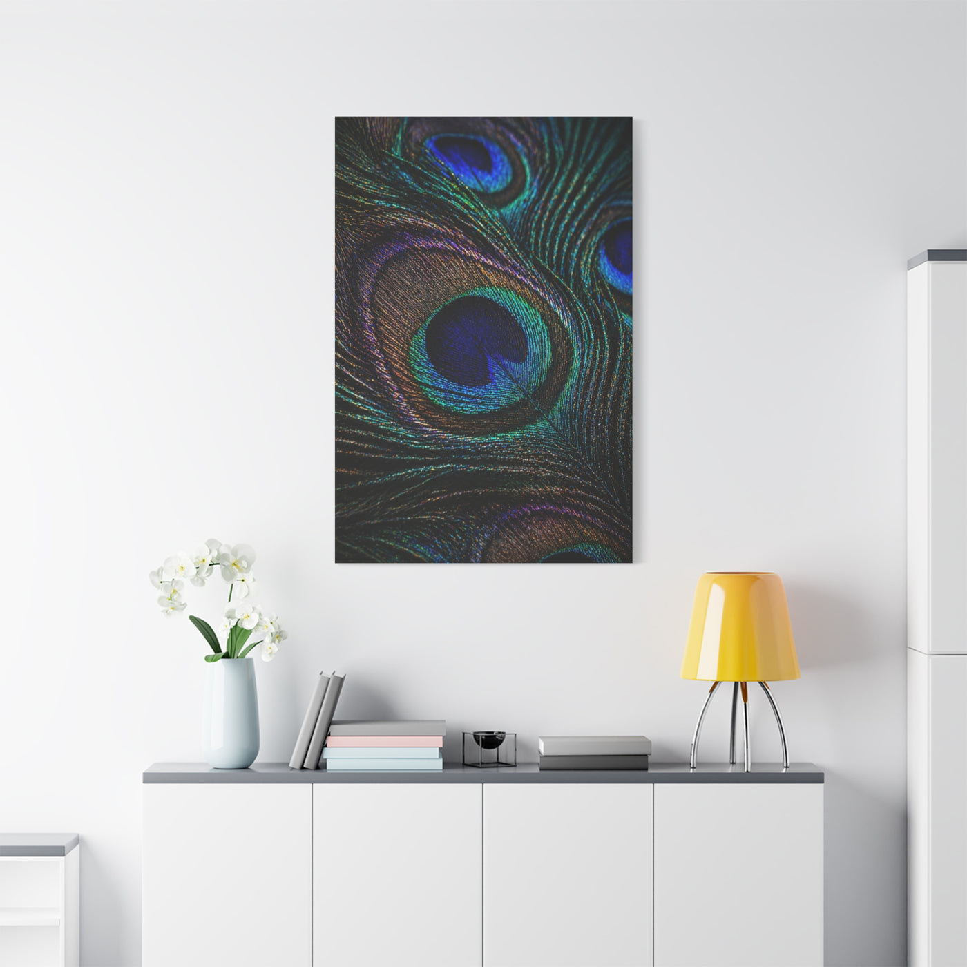 Macro Iridescent Peacock Feather Wall Art & Canvas Print