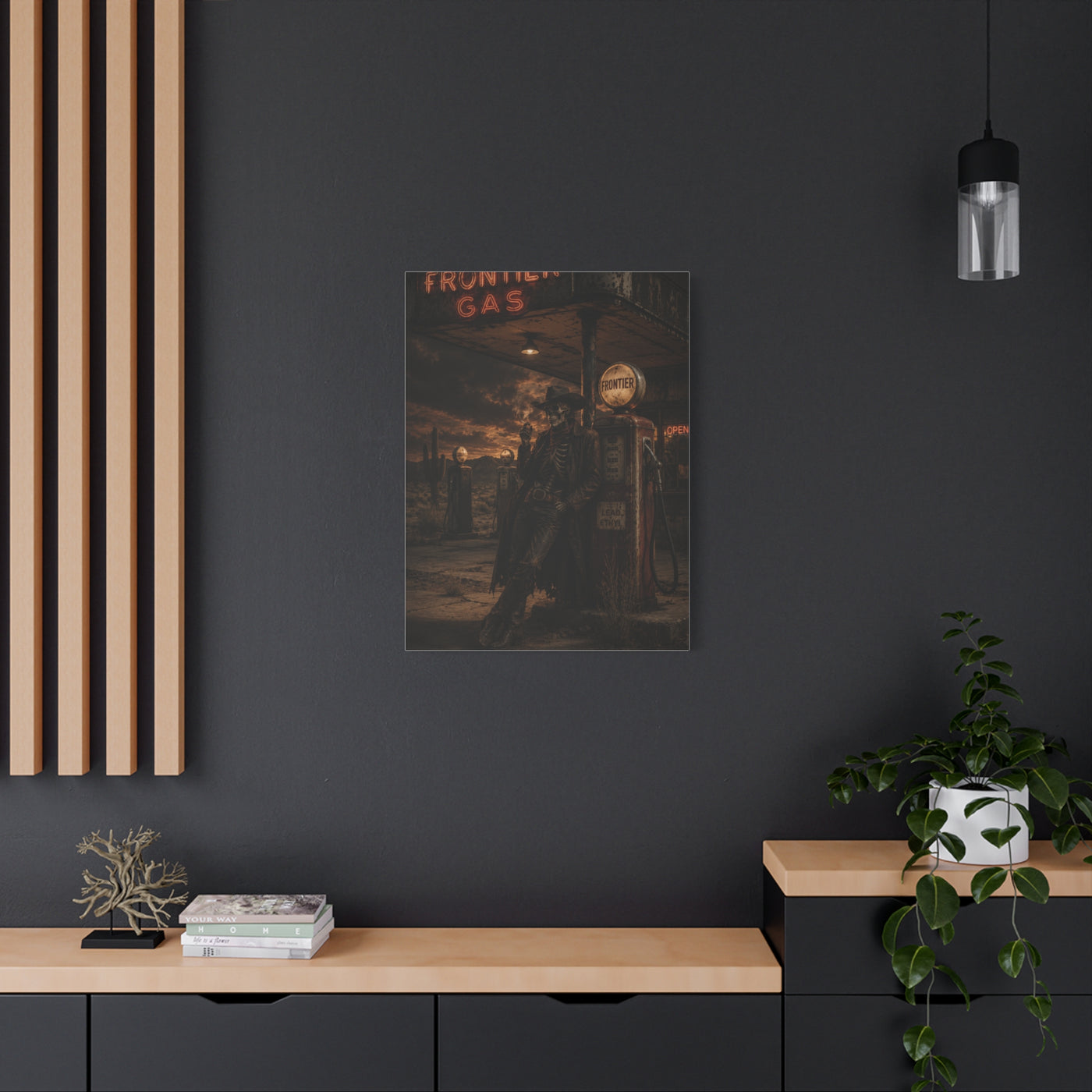 Frontier Gas Station Skeleton Outlaw Wall Art & Canvas Print